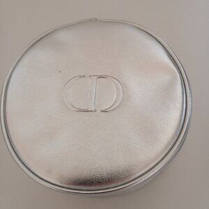 CD Christian Dior Parfums Cosmetic Bag Travel Pouch Round Silver